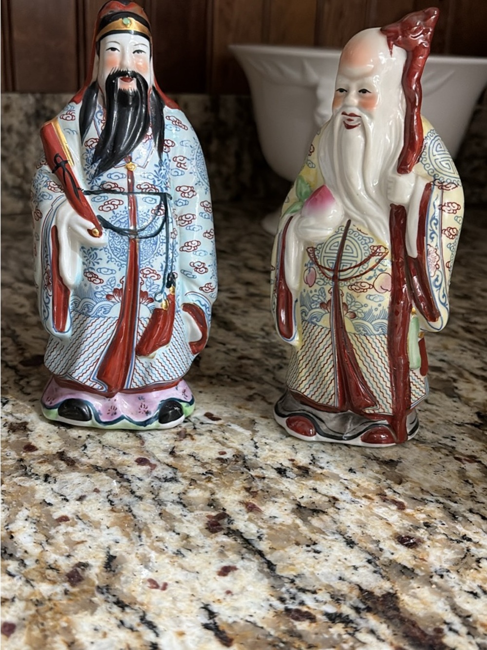 Porcelain Asian Figurine Pair in Multicolor Glaze